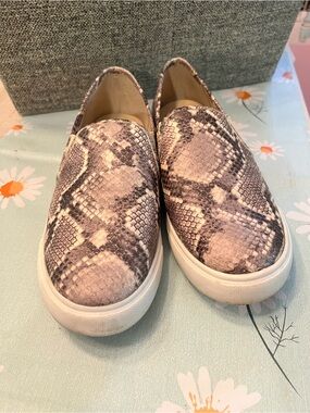 Steve Madden Snake-Print Slip-On Sneakers in Gray and White